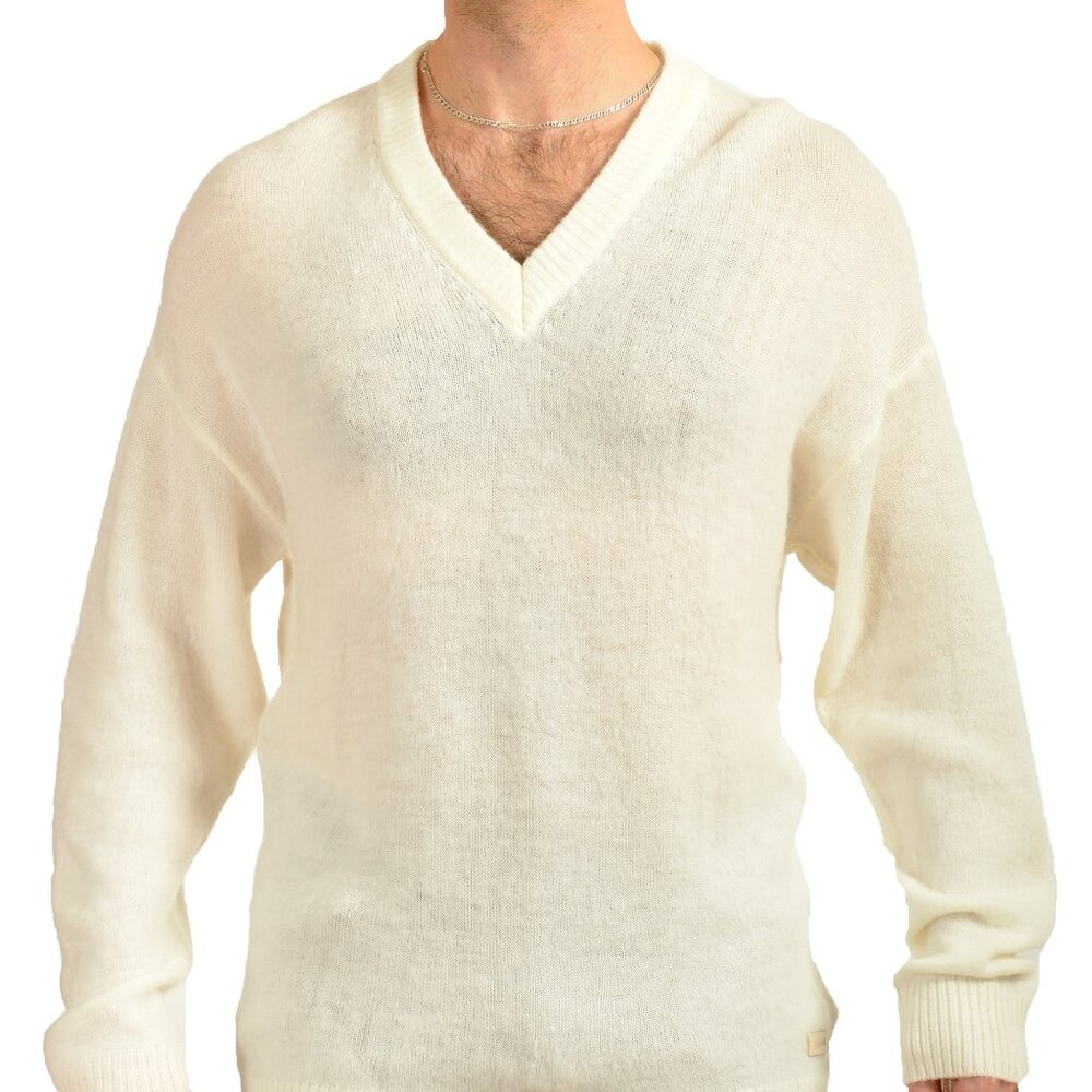 Scuderia Ferrari Men's Ivory 100%Wool V-Neck Pullover Sweater US XS IT 46